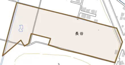 長谷とその周辺の地図。町の範囲を重ねている