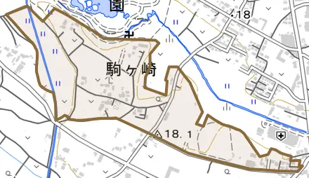 駒ケ崎とその周辺の地図。町の範囲を重ねている