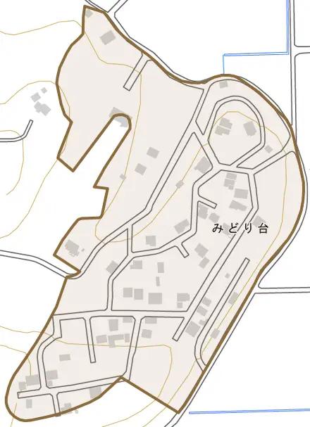 みどり台とその周辺の地図。町の範囲を重ねている