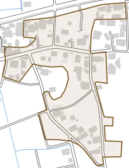 大字中野内とその周辺の地図。町の範囲を重ねている