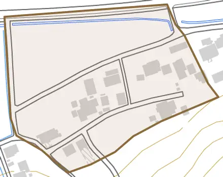 大字根本とその周辺の地図。町の範囲を重ねている