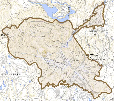 木葉下町とその周辺の地図。町の範囲を重ねている