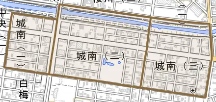 城南とその周辺の地図。町の範囲を重ねている