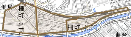 柵町とその周辺の地図。町の範囲を重ねている