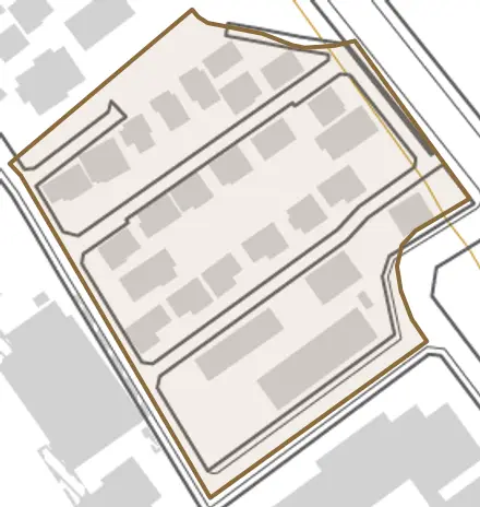 本町とその周辺の地図。町の範囲を重ねている