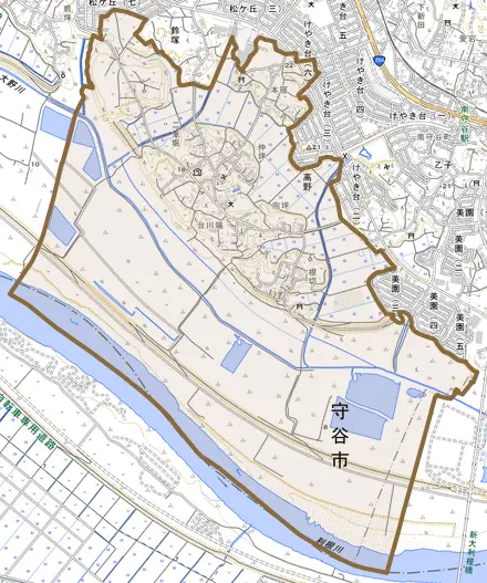 高野とその周辺の地図。町の範囲を重ねている