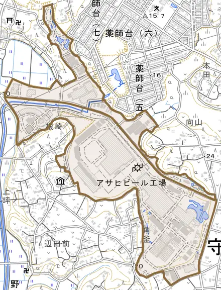 緑とその周辺の地図。町の範囲を重ねている