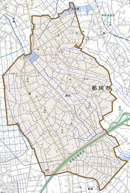 飯田とその周辺の地図。町の範囲を重ねている