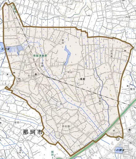鴻巣とその周辺の地図。町の範囲を重ねている