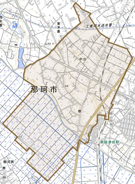 中台とその周辺の地図。町の範囲を重ねている