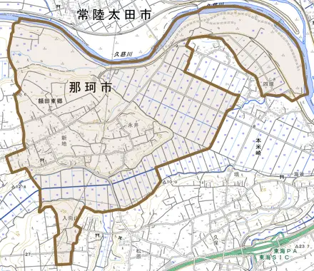 額田東郷とその周辺の地図。町の範囲を重ねている