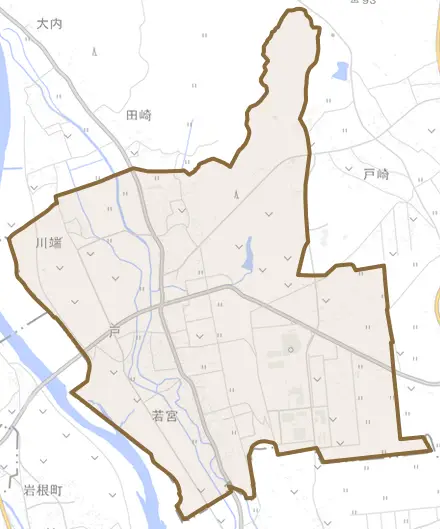 戸とその周辺の地図。町の範囲を重ねている