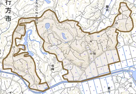 小牧とその周辺の地図。町の範囲を重ねている