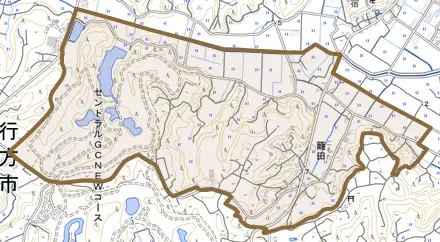 籠田とその周辺の地図。町の範囲を重ねている