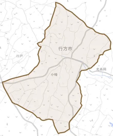 小幡とその周辺の地図。町の範囲を重ねている
