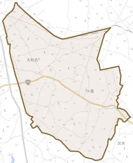 小貫とその周辺の地図。町の範囲を重ねている