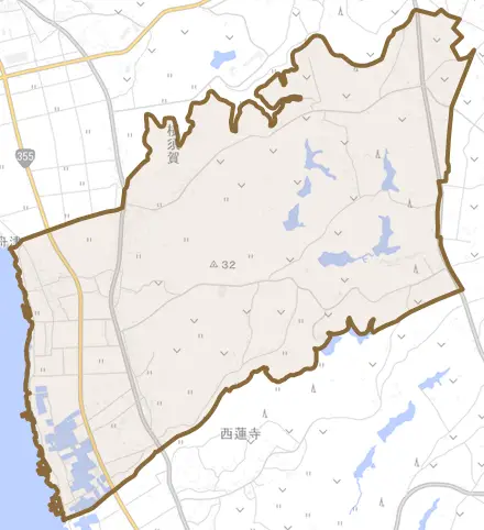 手賀とその周辺の地図。町の範囲を重ねている