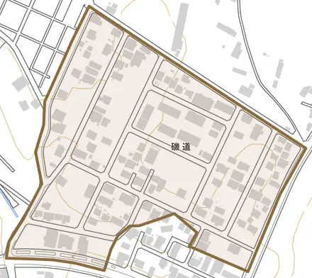 磯道とその周辺の地図。町の範囲を重ねている