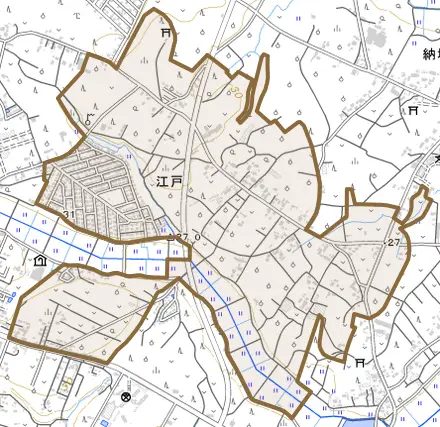 江戸とその周辺の地図。町の範囲を重ねている
