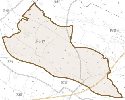 小岩戸とその周辺の地図。町の範囲を重ねている