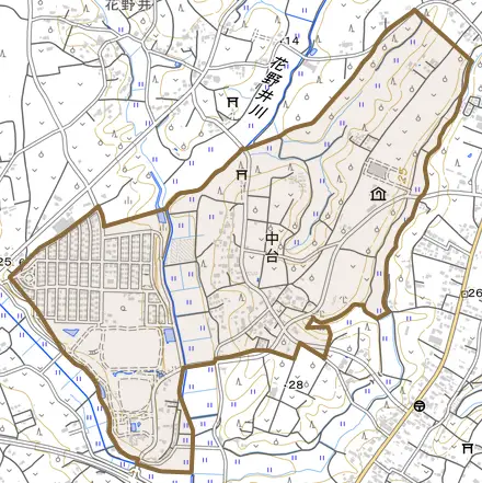 中台とその周辺の地図。町の範囲を重ねている