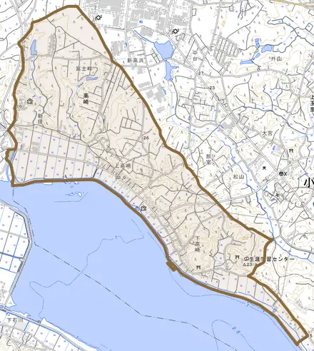 高崎とその周辺の地図。町の範囲を重ねている