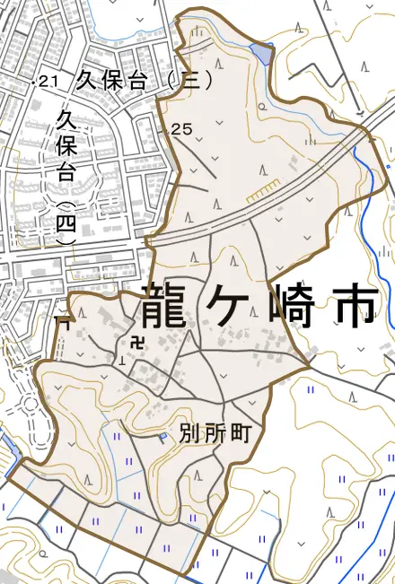 別所町とその周辺の地図。町の範囲を重ねている