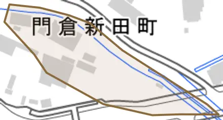 門倉新田町とその周辺の地図。町の範囲を重ねている