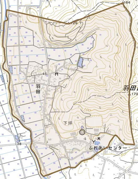 羽田とその周辺の地図。町の範囲を重ねている