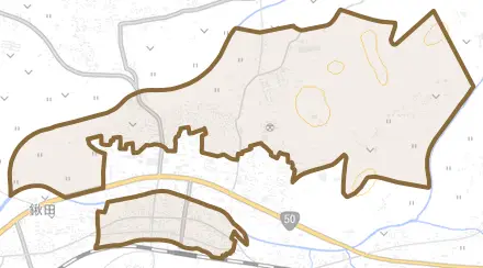 岩瀬とその周辺の地図。町の範囲を重ねている