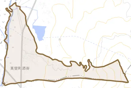 真壁町酒寄とその周辺の地図。町の範囲を重ねている