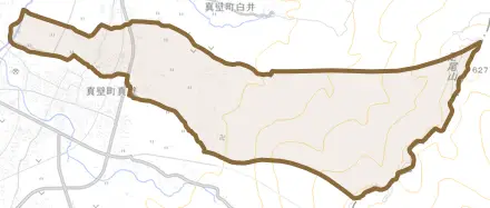 真壁町桜井とその周辺の地図。町の範囲を重ねている