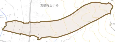 真壁町下小幡とその周辺の地図。町の範囲を重ねている