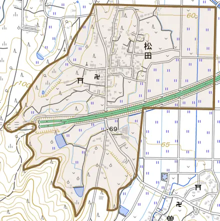 松田とその周辺の地図。町の範囲を重ねている