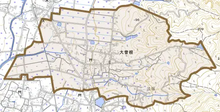 大曽根とその周辺の地図。町の範囲を重ねている
