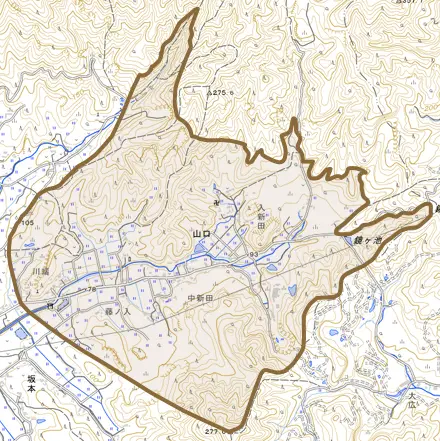 山口とその周辺の地図。町の範囲を重ねている