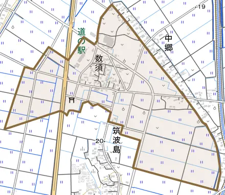 数須とその周辺の地図。町の範囲を重ねている