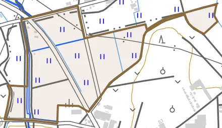 関本下とその周辺の地図。町の範囲を重ねている