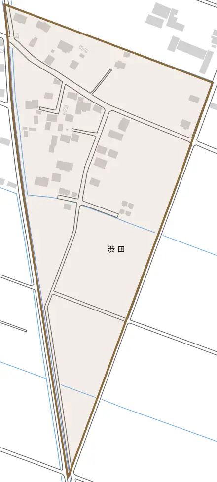 渋田とその周辺の地図。町の範囲を重ねている
