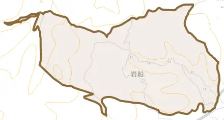 大字岩船とその周辺の地図。町の範囲を重ねている