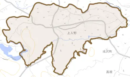 大字上入野とその周辺の地図。町の範囲を重ねている
