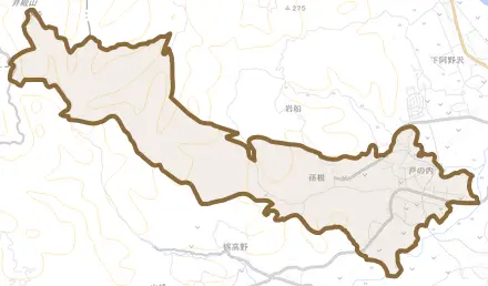 大字孫根とその周辺の地図。町の範囲を重ねている