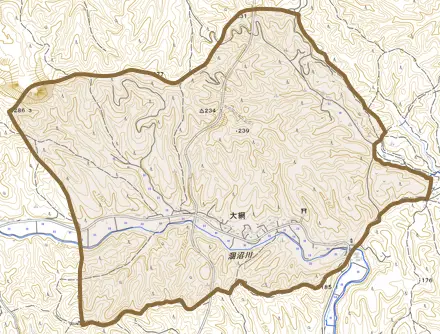 大字大網とその周辺の地図。町の範囲を重ねている