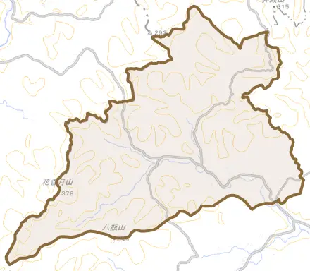 大字塩子とその周辺の地図。町の範囲を重ねている