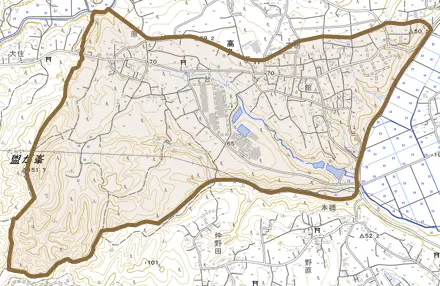 大字高久とその周辺の地図。町の範囲を重ねている