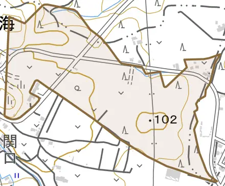 大字望海とその周辺の地図。町の範囲を重ねている