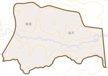 大字福平とその周辺の地図。町の範囲を重ねている