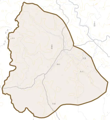 大字上君田とその周辺の地図。町の範囲を重ねている