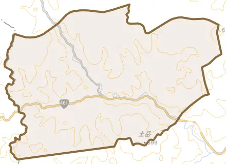 大字大能とその周辺の地図。町の範囲を重ねている