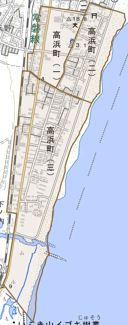 高浜町とその周辺の地図。町の範囲を重ねている